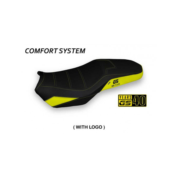 HOUSSE DE SELLE COMPATIBLE BMW F 750/850 GS (18-22) MODÈLE NYALA - Couleur : JAUNE, Type : CONFORT, Logo : AVEC LOGO