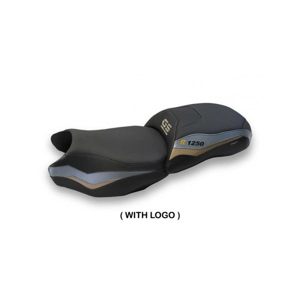 HOUSSE DE SELLE COMPATIBLE BMW R 1250 GS (19-22) MODÈLE HERAT - Type : STANDARD, Logo : AVEC LOGO, Couleur : GRIS OR