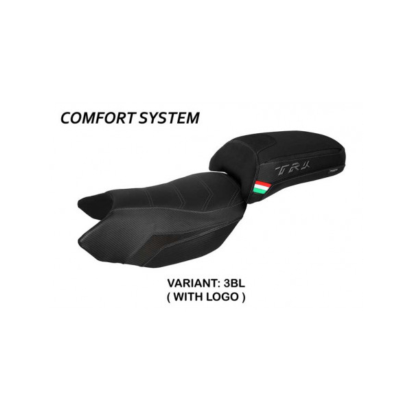 HOUSSE DE SELLE COMPATIBLE BENELLI TRK 502 (17-22) MODÈLE MERIDA STANDARD, NOIR, - Logo : AVEC LOGO, Couleur : ROUGE, Type : CONFORT