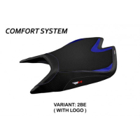 HOUSSE DE SELLE COMPATIBLE APRILIA RSV4 (21-22) MODÈLE LEON - Logo : AVEC LOGO, Couleur : BLEU, Type : CONFORT 