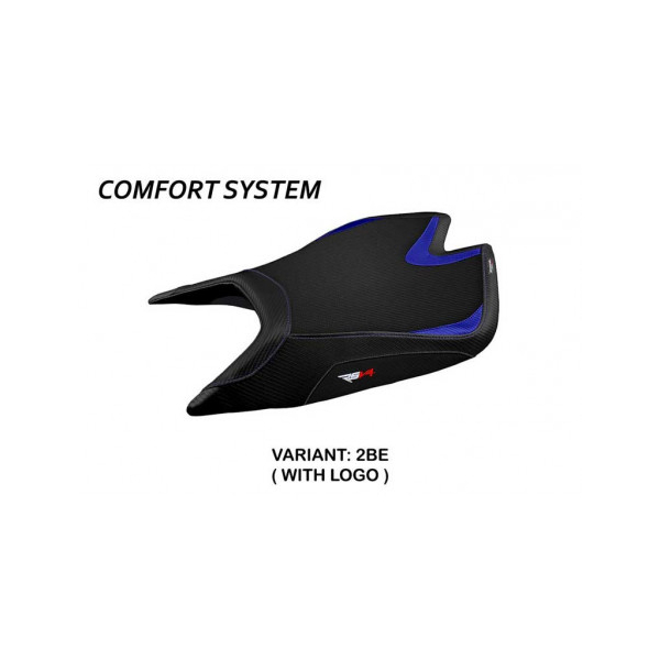 HOUSSE DE SELLE COMPATIBLE APRILIA RSV4 (21-22) MODÈLE LEON - Logo : AVEC LOGO, Couleur : BLEU, Type : CONFORT