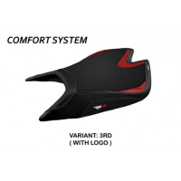 HOUSSE DE SELLE COMPATIBLE APRILIA RSV4 (21-22) MODÈLE LEON - Couleur : ROUGE, Type : CONFORT, Logo : AVEC LOGO