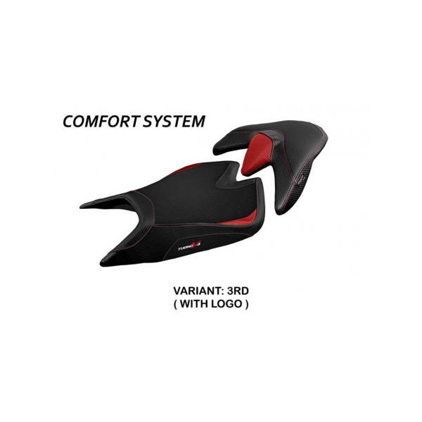 HOUSSE DE SELLE COMPATIBLE APRILIA TUONO V4 (21-22) MODÈLE ZUERA - Couleur : ROUGE, Type : CONFORT, Logo : AVEC LOGO