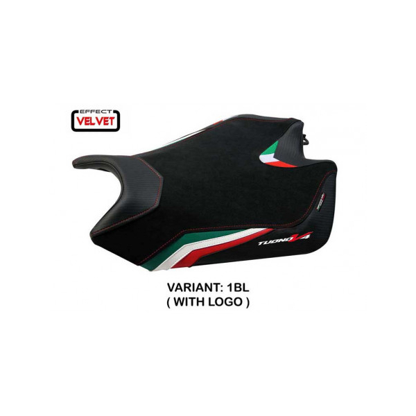 HOUSSE DE SELLE COMPATIBLE APRILIA TUONO V4 (11-20) MODÈLE VELVET COEN STANDARD, - Logo : AVEC LOGO, Couleur : BLANC, Type : STANDARD