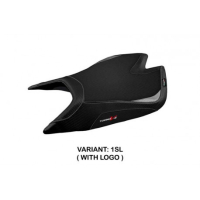 HOUSSE DE SELLE COMPATIBLE APRILIA TUONO V4 FACTORY (21-22) MODÈLE NASHUA - Logo : AVEC LOGO, Couleur : ARGENT, Type : CONFORT