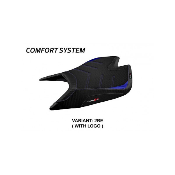 HOUSSE DE SELLE COMPATIBLE APRILIA TUONO V4 FACTORY (21-22) MODÈLE NASHUA - Logo : AVEC LOGO, Couleur : BLEU, Type : ULTRAGRIP