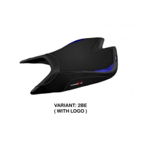HOUSSE DE SELLE COMPATIBLE APRILIA TUONO V4 FACTORY (21-22) MODÈLE NASHUA - Logo : AVEC LOGO, Couleur : BLEU, Type : ULTRAGRIP