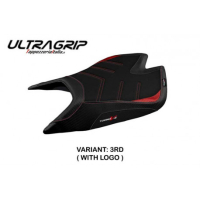 HOUSSE DE SELLE COMPATIBLE APRILIA TUONO V4 FACTORY (21-22) MODÈLE NASHUA - Logo : AVEC LOGO, Couleur : BLEU, Type : ULTRAGRIP