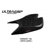 HOUSSE DE SELLE COMPATIBLE APRILIA TUONO V4 FACTORY (21-22) MODÈLE NASHUA - Logo : AVEC LOGO, Couleur : BLEU, Type : ULTRAGRIP