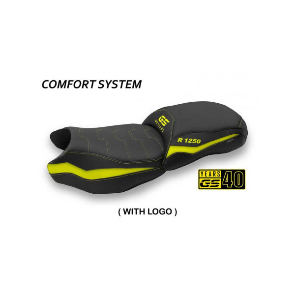 HOUSSE DE SELLE COMPATIBLE BMW R 1250 GS (19-22) MODÈLE ADALIA - Logo : AVEC LOGO, Couleur : JAUNE, Type : CONFORT