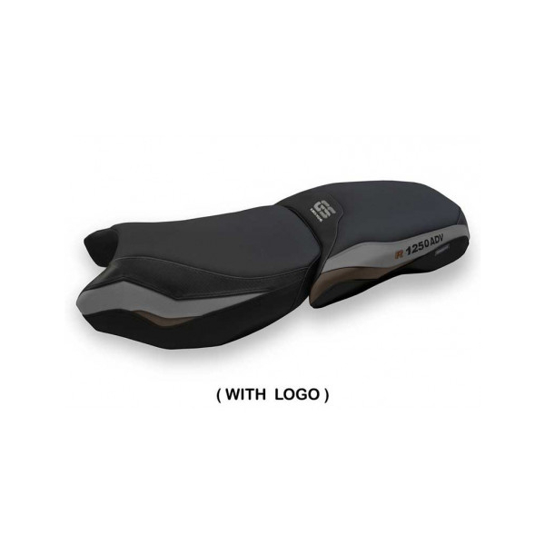 HOUSSE DE SELLE COMPATIBLE BMW R 1250 GS ADVENTURE (19-22) MODÈLE BACENO 3 - Type : STANDARD, Logo : AVEC LOGO, Couleur : GRIS BRUN