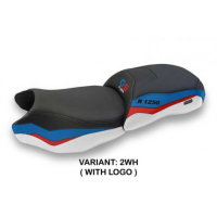 HOUSSE DE SELLE COMPATIBLE BMW R 1250 GS (19-22) MODÈLE FARAH - Couleur : BLANC, Type : STANDARD, Logo : AVEC LOGO