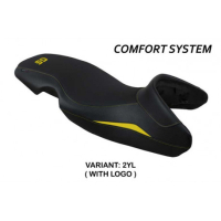 HOUSSE DE SELLE COMPATIBLE BMW F 650 GS (00-07) MODÈLE MOGAN - Couleur : JAUNE, Type : CONFORT, Logo : AVEC LOGO
