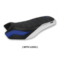 HOUSSE DE SELLE COMPATIBLE BMW R 1200/1250 GS RALLYE (17-22) MODÈLE AFFILE - Type : STANDARD, Logo : AVEC LOGO, Couleur : BLEU BLANC 