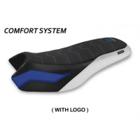 HOUSSE DE SELLE COMPATIBLE BMW R 1200/1250 GS RALLYE (17-22) MODÈLE SA DAO - Type : CONFORT, Logo : AVEC LOGO, Couleur : BLEU BLANC