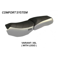 HOUSSE DE SELLE COMPATIBLE BMW R 1200 GS ADVENTURE (13-18) MODÈLE ORIGINAL CARBO - Type : CONFORT, Logo : AVEC LOGO, Couleur : ARGENT