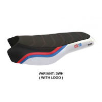 HOUSSE DE SELLE COMPATIBLE BMW R 1200/1250 GS RALLYE (17-22) MODÈLE BONN 2 - Type : CONFORT, Logo : AVEC LOGO, Couleur : ARGENT