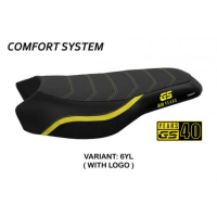 HOUSSE DE SELLE COMPATIBLE BMW R 1200/1250 GS RALLYE (17-22) MODÈLE BONN 2 - Logo : AVEC LOGO, Couleur : JAUNE, Type : CONFORT