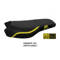 HOUSSE DE SELLE COMPATIBLE BMW R 1200/1250 GS RALLYE (17-22) MODÈLE BONN 2 - Logo : AVEC LOGO, Couleur : JAUNE, Type : CONFORT