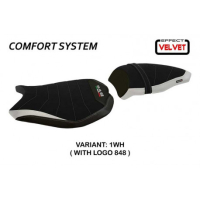 HOUSSE DE SELLE COMPATIBLE DUCATI 848/1098/1198 (07-13) MODÈLE CERVIA - Logo : AVEC LOGO, Couleur : BLANC, Type : CONFORT 