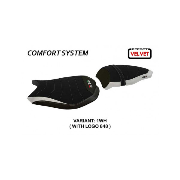 HOUSSE DE SELLE COMPATIBLE DUCATI 848/1098/1198 (07-13) MODÈLE CERVIA - Logo : AVEC LOGO, Couleur : BLANC, Type : CONFORT
