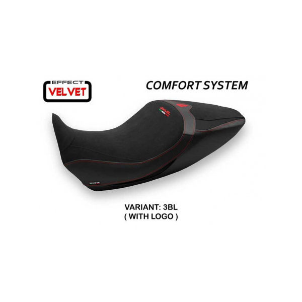 HOUSSE DE SELLE COMPATIBLE DUCATI DIAVEL 1260 (19-22) MODÈLE SARANDA 1 VELVET - Logo : AVEC LOGO, Couleur : NOIR, Type : CONFORT