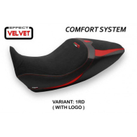 HOUSSE DE SELLE COMPATIBLE DUCATI DIAVEL 1260 (19-22) MODÈLE SARANDA 1 VELVET - Logo : AVEC LOGO, Couleur : NOIR, Type : CONFORT