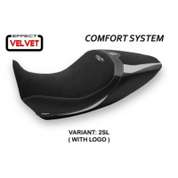 HOUSSE DE SELLE COMPATIBLE DUCATI DIAVEL 1260 (19-22) MODÈLE SARANDA 1 VELVET - Logo : AVEC LOGO, Couleur : NOIR, Type : CONFORT