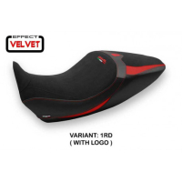 HOUSSE DE SELLE COMPATIBLE DUCATI DIAVEL 1260 (19-22) MODÈLE SARANDA 1 VELVET - Logo : AVEC LOGO, Couleur : NOIR, Type : CONFORT