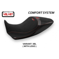 HOUSSE DE SELLE COMPATIBLE DUCATI DIAVEL 1260 (19-22) MODÈLE SARANDA 1 VELVET - Logo : AVEC LOGO, Couleur : ROUGE, Type : CONFORT 