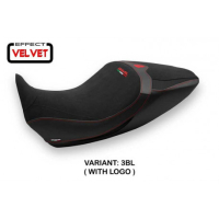 HOUSSE DE SELLE COMPATIBLE DUCATI DIAVEL 1260 (19-22) MODÈLE SARANDA 1 VELVET - Type : CONFORT, Logo : AVEC LOGO, Couleur : ARGENT