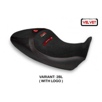 HOUSSE DE SELLE COMPATIBLE  DUCATI DIAVEL 1260 S (19-22) MODÈLE BRAILA 1 VELVET - Logo : AVEC LOGO, Couleur : NOIR, Type : STANDARD 