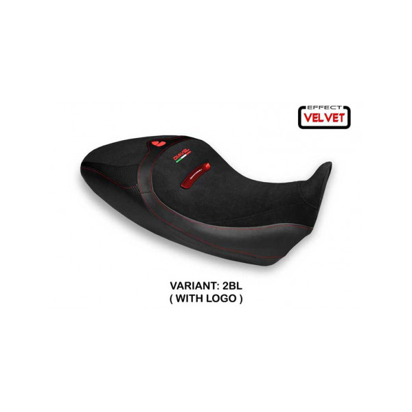 HOUSSE DE SELLE COMPATIBLE  DUCATI DIAVEL 1260 S (19-22) MODÈLE BRAILA 1 VELVET - Logo : AVEC LOGO, Couleur : NOIR, Type : STANDARD