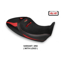 HOUSSE DE SELLE COMPATIBLE  DUCATI DIAVEL 1260 S (19-22) MODÈLE BRAILA 1 VELVET - Logo : AVEC LOGO, Couleur : NOIR, Type : STANDARD