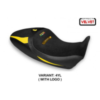 HOUSSE DE SELLE COMPATIBLE  DUCATI DIAVEL 1260 S (19-22) MODÈLE BRAILA 1 VELVET - Couleur : JAUNE, Type : STANDARD, Logo : AVEC LOGO