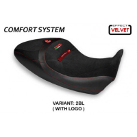 HOUSSE DE SELLE COMPATIBLE  DUCATI DIAVEL 1260 S (19-22) MODÈLE COSTANZA 1 VELVE - Logo : AVEC LOGO, Couleur : NOIR, Type : CONFORT 