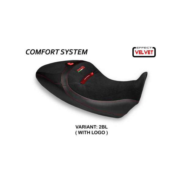 HOUSSE DE SELLE COMPATIBLE  DUCATI DIAVEL 1260 S (19-22) MODÈLE COSTANZA 1 VELVE - Logo : AVEC LOGO, Couleur : NOIR, Type : CONFORT
