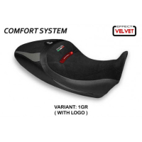 HOUSSE DE SELLE COMPATIBLE  DUCATI DIAVEL 1260 S (19-22) MODÈLE COSTANZA 1 VELVE - Logo : AVEC LOGO, Couleur : NOIR, Type : CONFORT