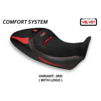 HOUSSE DE SELLE COMPATIBLE  DUCATI DIAVEL 1260 S (19-22) MODÈLE COSTANZA 1 VELVE - Logo : AVEC LOGO, Couleur : NOIR, Type : CONFORT
