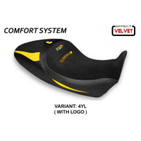 HOUSSE DE SELLE COMPATIBLE  DUCATI DIAVEL 1260 S (19-22) MODÈLE COSTANZA 1 VELVE - Logo : AVEC LOGO, Couleur : NOIR, Type : CONFORT