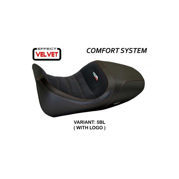 HOUSSE DE SELLE COMPATIBLE  DUCATI DIAVEL (14-18) MODÈLE IMOLA 1 VELVET - Logo : AVEC LOGO, Couleur : NOIR, Type : CONFORT