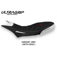 HOUSSE DE SELLE COMPATIBLE  DUCATI HYPERMOTARD 950 (19-22) MODÈLE LUNA 1 ULTRAGR - Logo : AVEC LOGO, Couleur : BLANC, Type : ULTRAGRIP