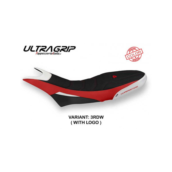 HOUSSE DE SELLE COMPATIBLE  DUCATI HYPERMOTARD 950 (19-22) MODÈLE LUNA SPECIAL C - Logo : AVEC LOGO, Type : ULTRAGRIP, Couleur : BLANC ROUGE