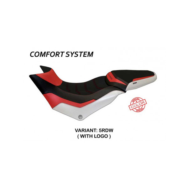 HOUSSE DE SELLE COMPATIBLE  DUCATI MULTISTRADA 950 (17-21) MODÈLE PRAGA SPECIAL - Logo : AVEC LOGO, Couleur : BLANC ROUGE, Type : CONFORT