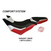 HOUSSE DE SELLE COMPATIBLE  DUCATI MULTISTRADA 950 (17-21) MODÈLE PRAGA SPECIAL - Type : CONFORT, Logo : AVEC LOGO, Couleur : BLANC ROUGE