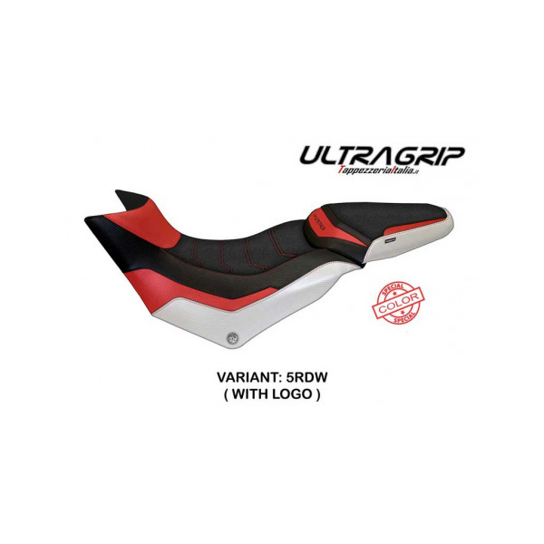 HOUSSE DE SELLE COMPATIBLE  DUCATI MULTISTRADA 950 (17-21) MODÈLE SLAPY SPECIAL - Logo : AVEC LOGO, Type : ULTRAGRIP, Couleur : BLANC ROUGE