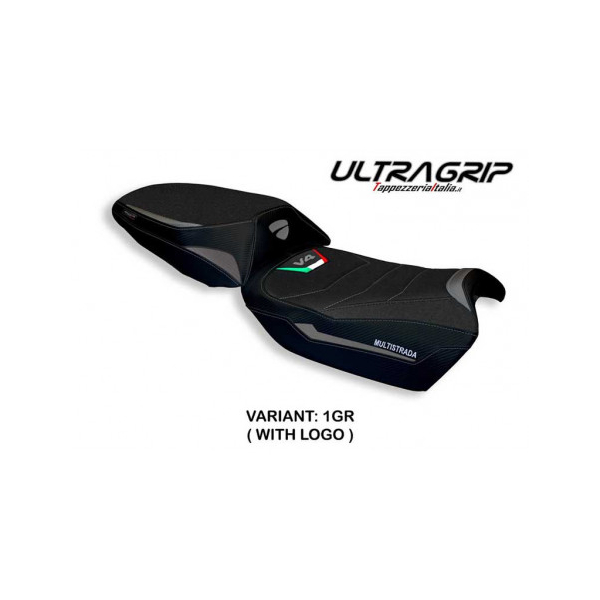 HOUSSE DE SELLE COMPATIBLE  DUCATI MULTISTRADA V4 (21-22) MODÈLE HAMA - Logo : AVEC LOGO, Couleur : GRIS GRIS, Type : ULTRAGRIP