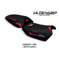 HOUSSE DE SELLE COMPATIBLE  DUCATI MULTISTRADA V4 (21-22) MODÈLE HAMA - Logo : AVEC LOGO, Couleur : BLANC, Type : ULTRAGRIP