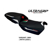 HOUSSE DE SELLE COMPATIBLE  DUCATI MULTISTRADA V4 (21-22) MODÈLE HAMA - Couleur : BLANC, Logo : AVEC LOGO, Type : ULTRAGRIP