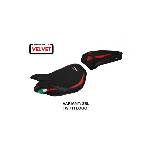 HOUSSE DE SELLE COMPATIBLE  DUCATI PANIGALE 1199 (11-15) MODÈLE PARIS VELVET - Logo : AVEC LOGO, Couleur : BLANC, Type : STANDARD